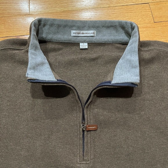 Peter Millar Golf Mens Quarter Zip Pullover Sweater Size Large L Cotton Brown - Picture 6 of 10